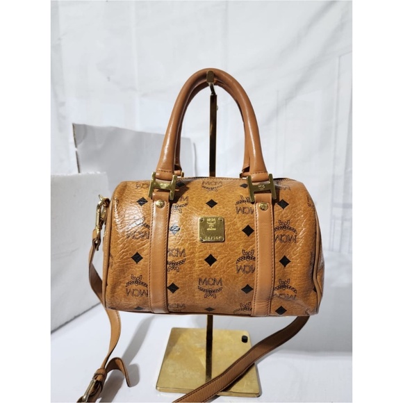 Authentic MCM Small Boston Satchel Bag Cognac - Picture 1 of 15